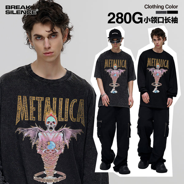 Metallica Washed Heavy Vintage Short-Sleeved T-shirt Rock Band Men and Women Cotton T-shirt